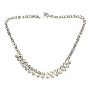 Vintage Rhinestone Necklace La-Rel Marquis Cut Tennis Choker Faux Crystal 15”